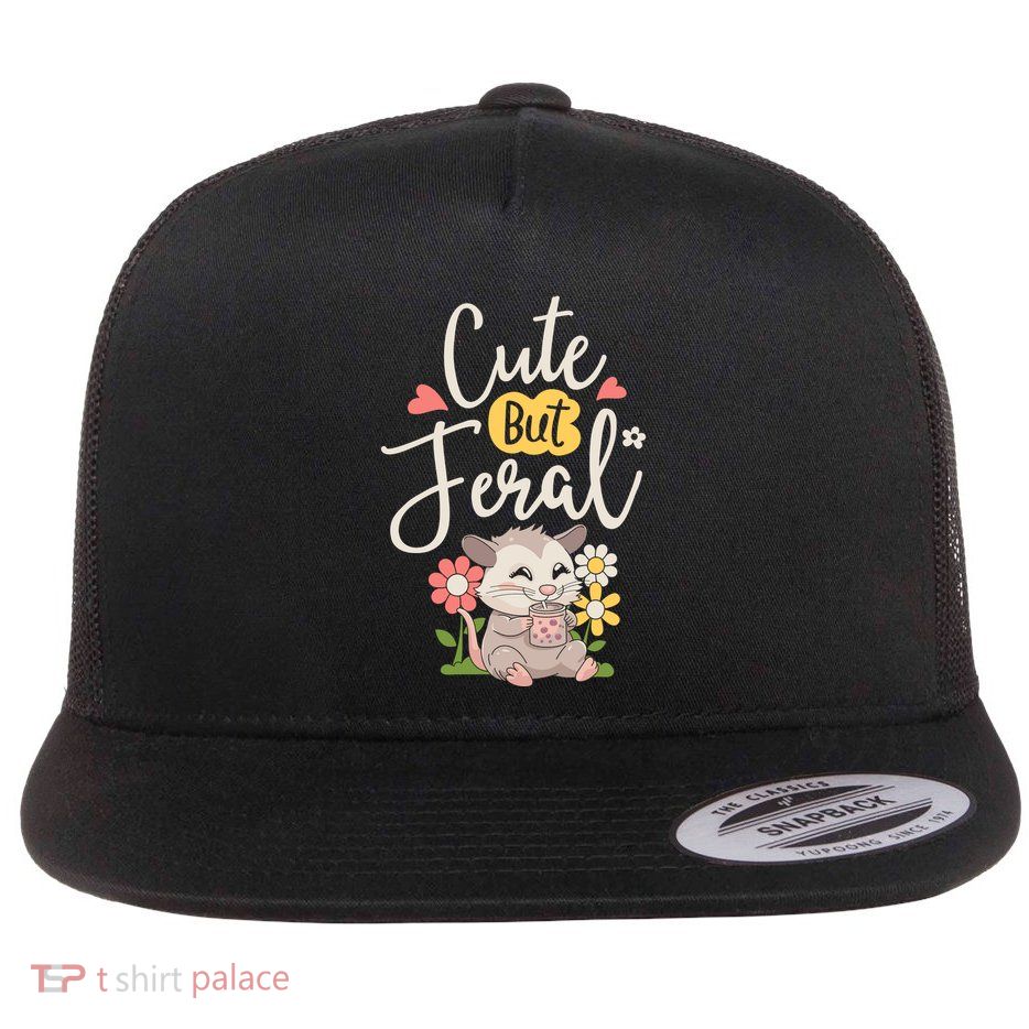 Cute But Feral Opossum Funny Possum Lovers Rodent Flatbill Hat
