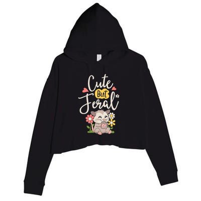 Cute But Feral Opossum Funny Possum Lovers Rodent Crop Fleece Hoodie