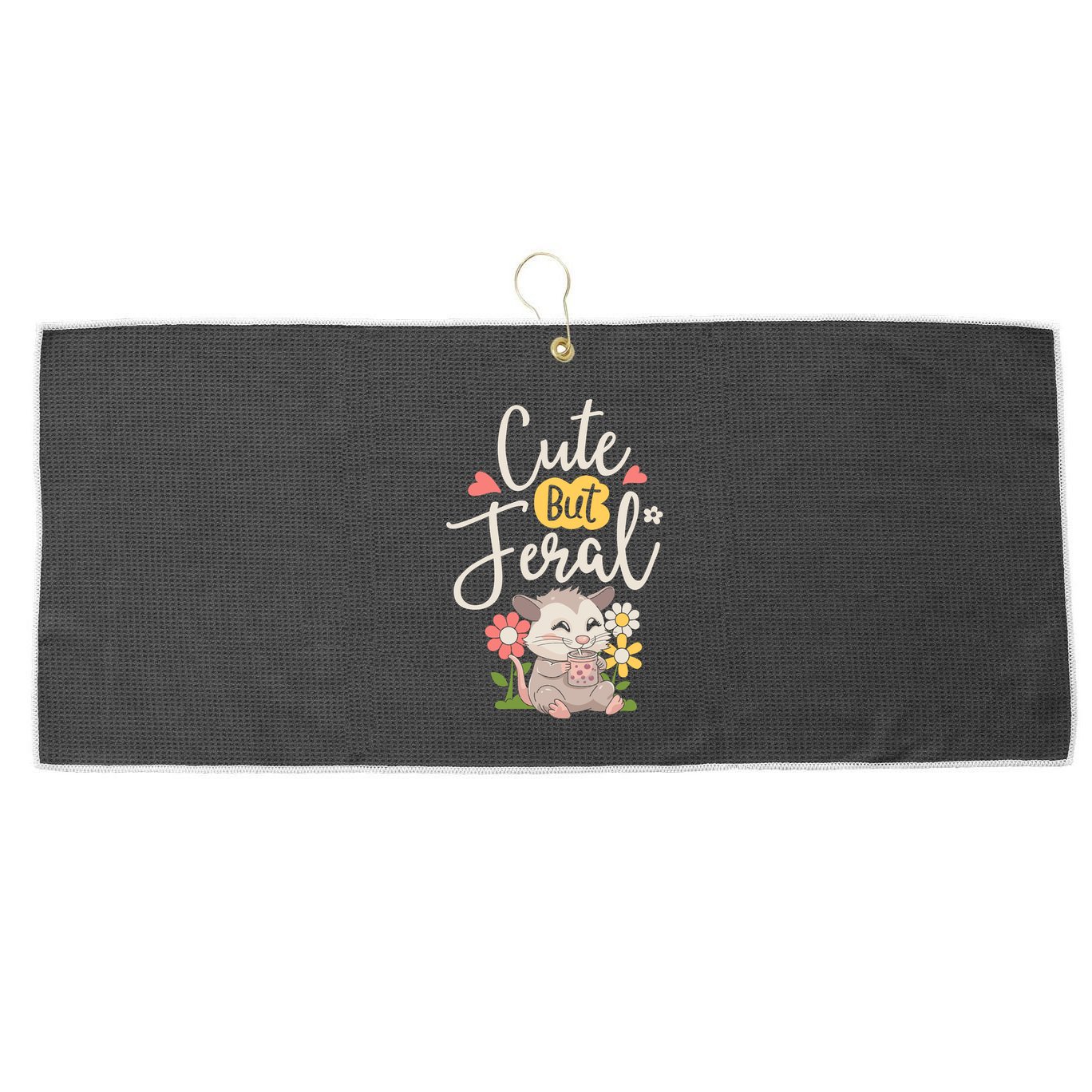 Cute But Feral Opossum Funny Possum Lovers Rodent Large Microfiber Waffle Golf Towel