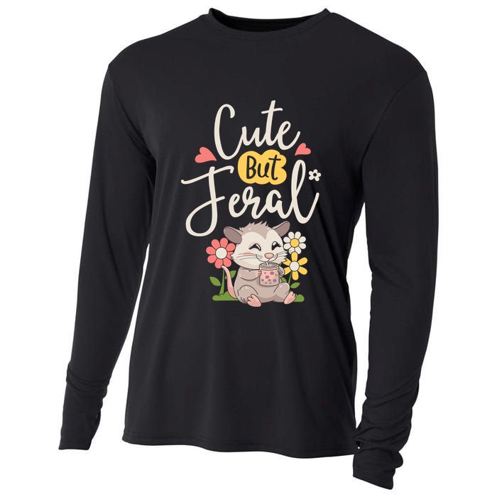 Cute But Feral Opossum Funny Possum Lovers Rodent Cooling Performance Long Sleeve Crew