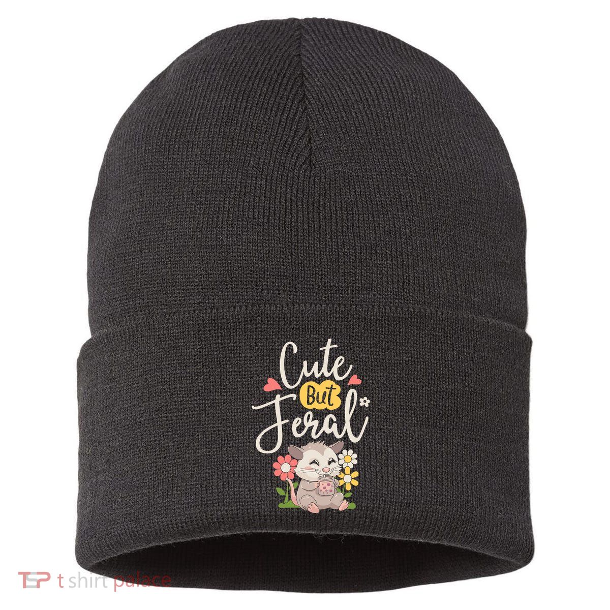 Cute But Feral Opossum Funny Possum Lovers Rodent Sustainable Knit Beanie