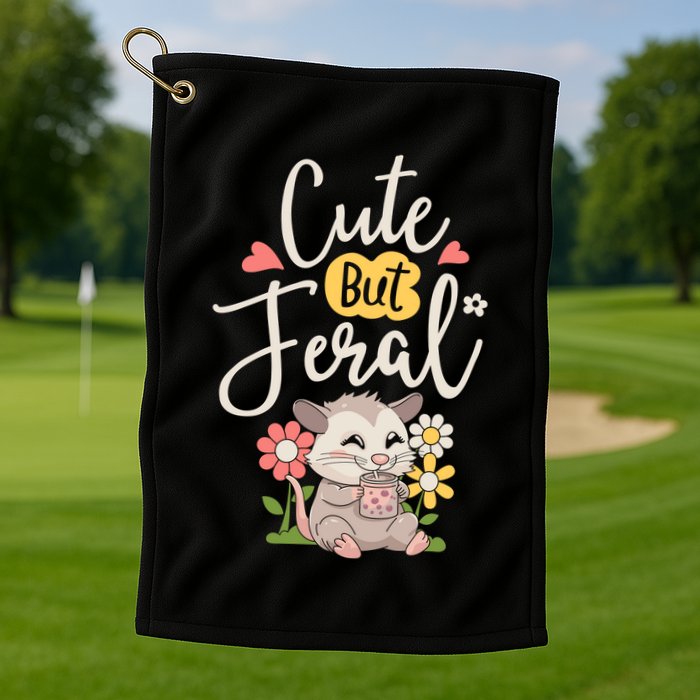 Cute But Feral Opossum Funny Possum Lovers Rodent Golf Towel