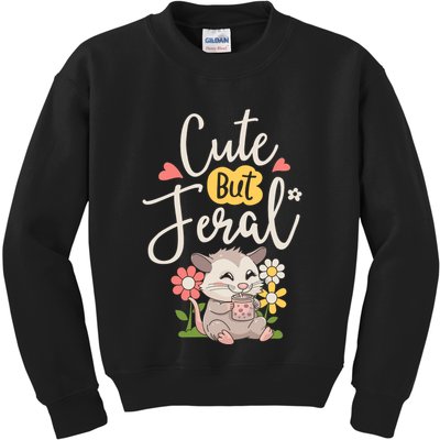 Cute But Feral Opossum Funny Possum Lovers Rodent Kids Sweatshirt