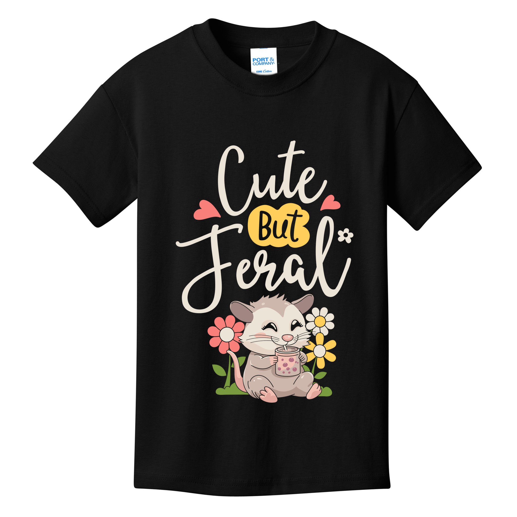Cute But Feral Opossum Funny Possum Lovers Rodent Kids T-Shirt