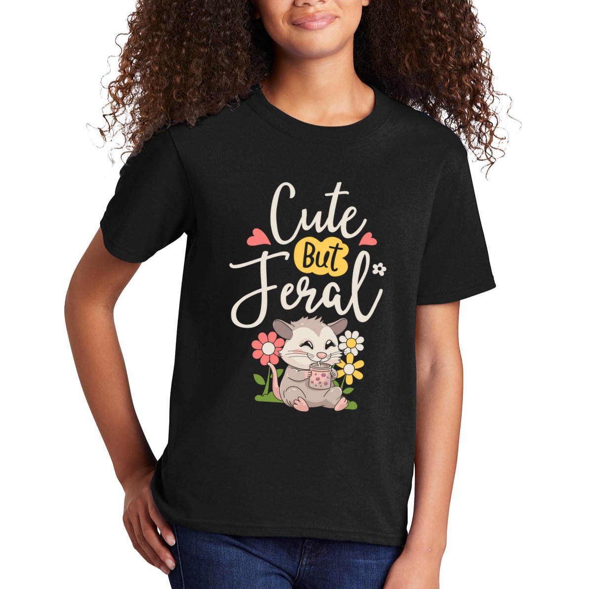 Cute But Feral Opossum Funny Possum Lovers Rodent Kids T-Shirt