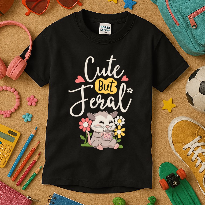 Cute But Feral Opossum Funny Possum Lovers Rodent Kids T-Shirt