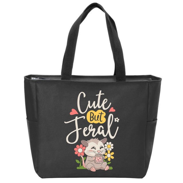 Cute But Feral Opossum Funny Possum Lovers Rodent Zip Tote Bag