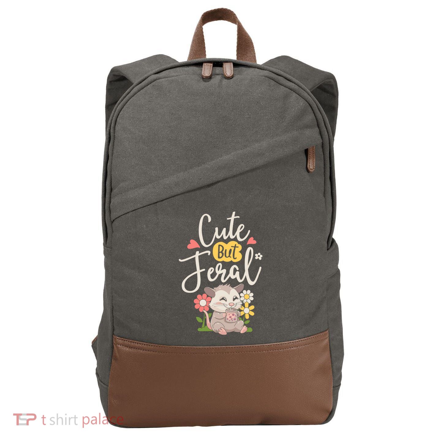 Cute But Feral Opossum Funny Possum Lovers Rodent Cotton Canvas Backpack