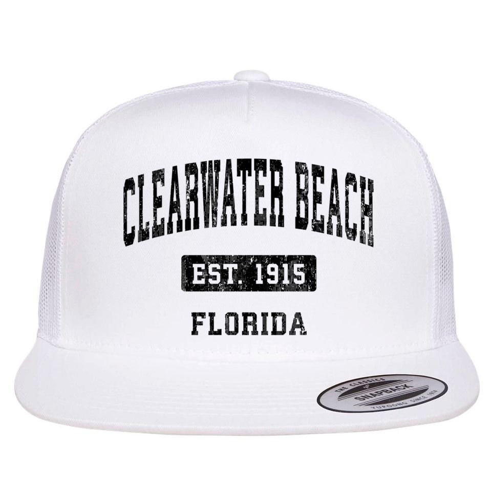 Clearwater Beach Florida Fl Vintage Sports Established Flat Bill Trucker Hat