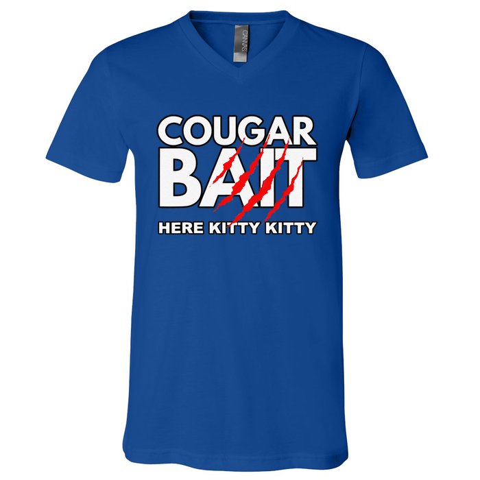 Cougar Bait Funny Halloween Costume Older Woman Younger Man V-Neck T-Shirt