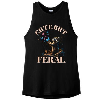 Cute But Feral Funny Raccoon Catching Butterfly Summer Gift Ladies PosiCharge Tri-Blend Wicking Tank