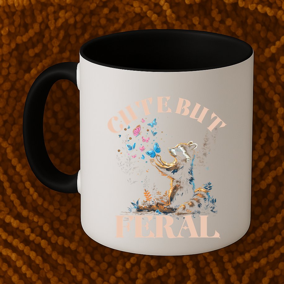 Cute But Feral Funny Raccoon Catching Butterfly Summer Gift Mug
