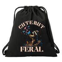Cute But Feral Funny Raccoon Catching Butterfly Summer Gift Drawstring Bag