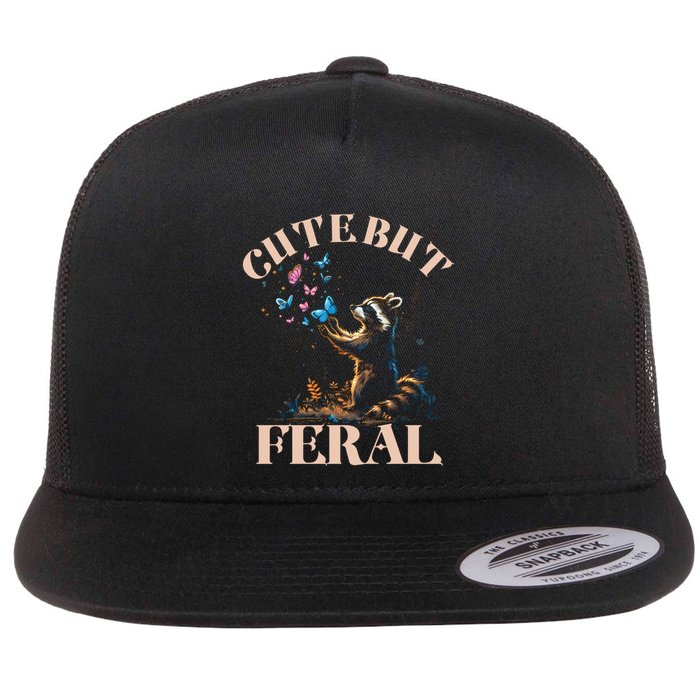 Cute But Feral Funny Raccoon Catching Butterfly Summer Gift Flat Bill Trucker Hat
