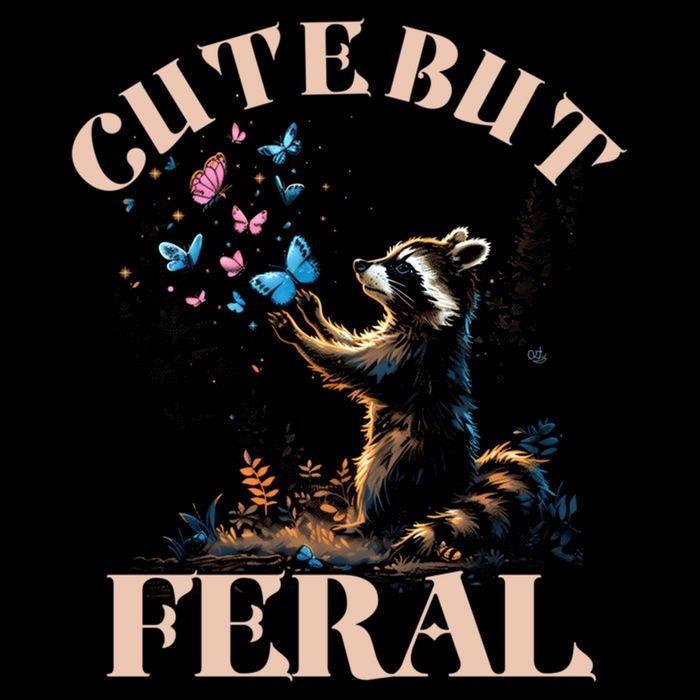 Cute But Feral Funny Raccoon Catching Butterfly Summer Gift Flat Bill Trucker Hat