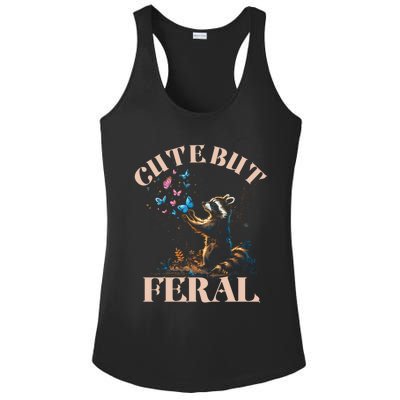 Cute But Feral Funny Raccoon Catching Butterfly Summer Gift Ladies PosiCharge Competitor Racerback Tank