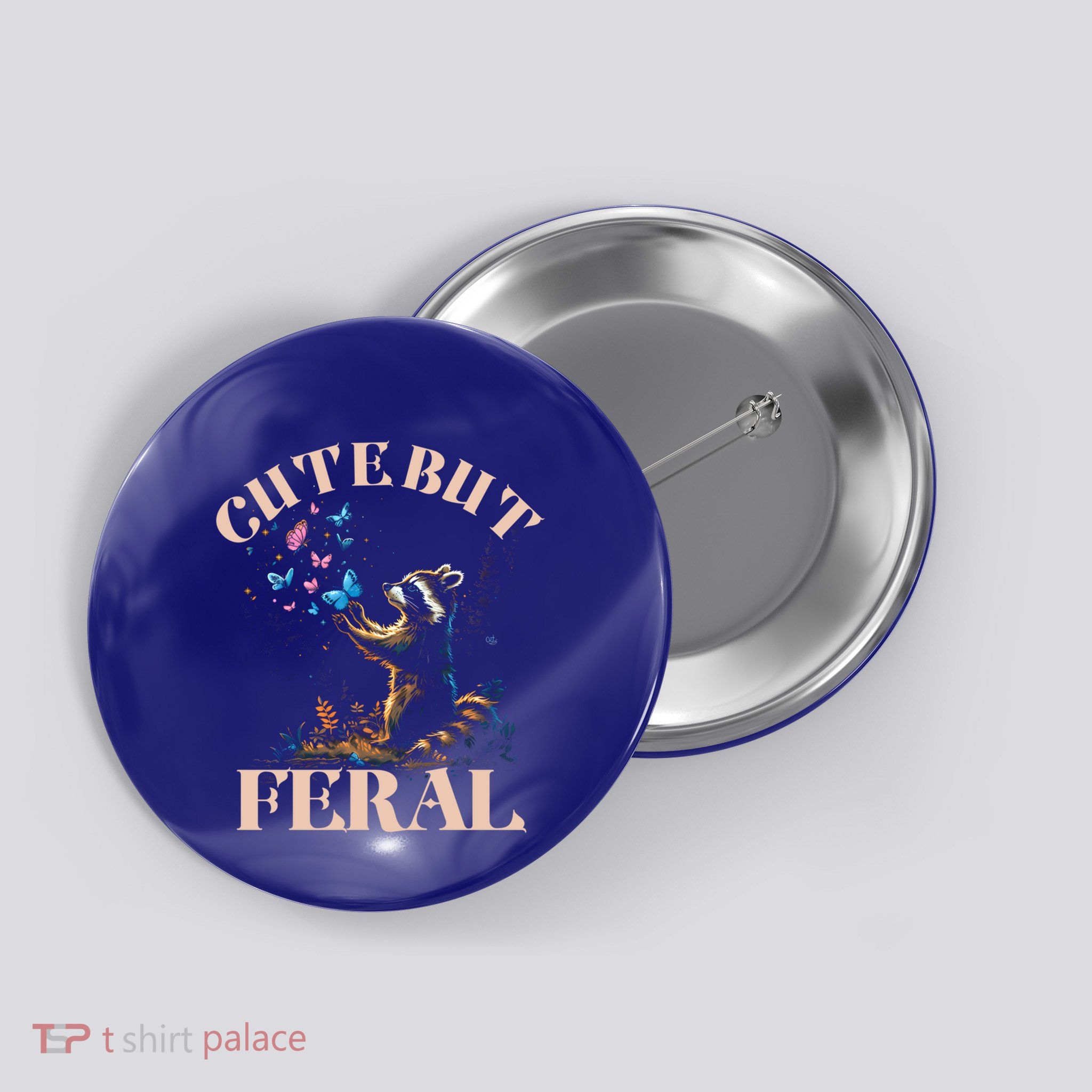 Cute But Feral Funny Raccoon Catching Butterfly Summer Gift Button