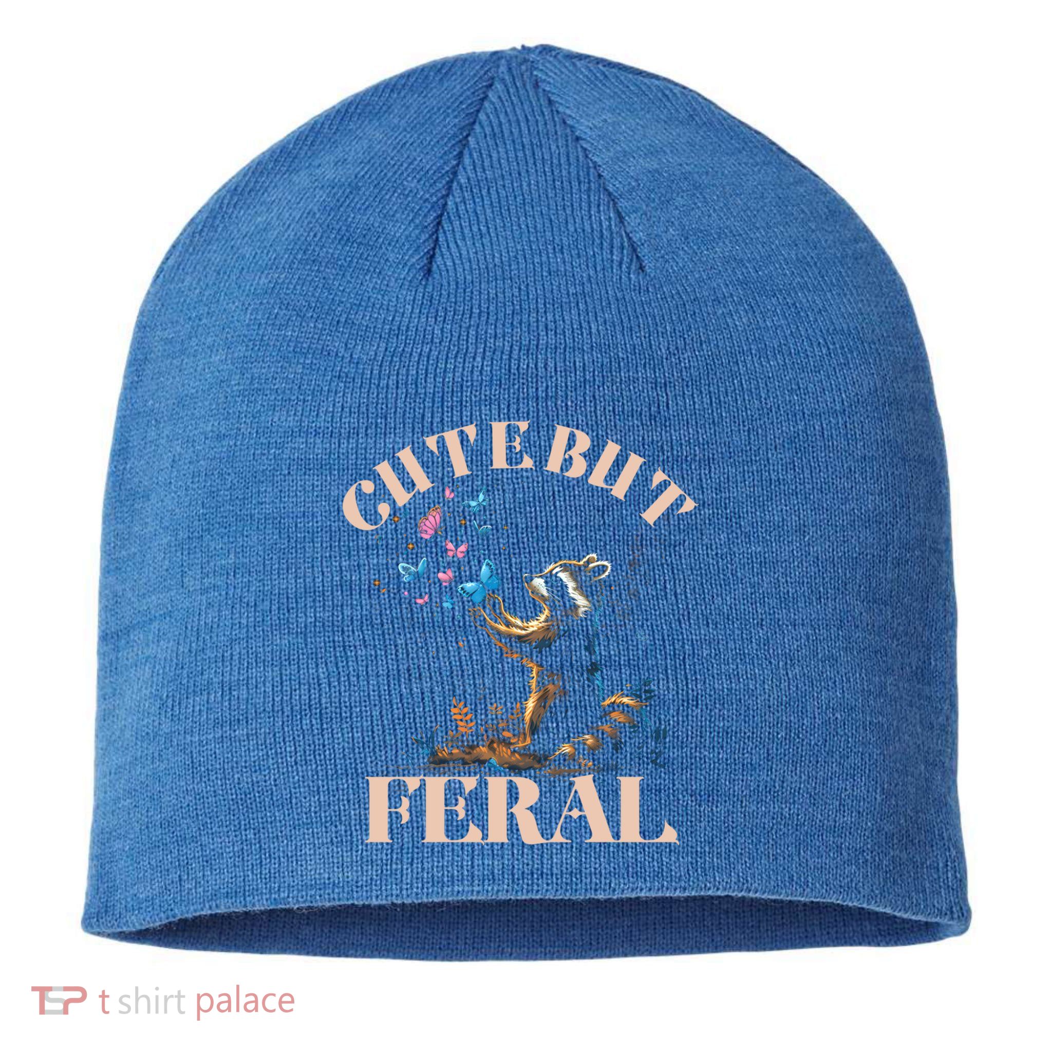 Cute But Feral Funny Raccoon Catching Butterfly Summer Gift Sustainable Beanie
