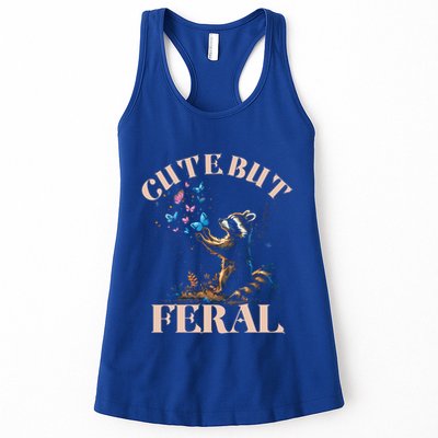 Cute But Feral Funny Raccoon Catching Butterfly Summer Gift Womens Tank Top