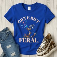 Cute But Feral Funny Raccoon Catching Butterfly Summer Gift Womens T-Shirt