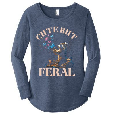 Cute But Feral Funny Raccoon Catching Butterfly Summer Gift Women's Perfect Tri Tunic Long Sleeve Shirt