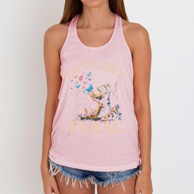 Cute But Feral Funny Raccoon Catching Butterfly Summer Gift Women's Knotted Racerback Tank