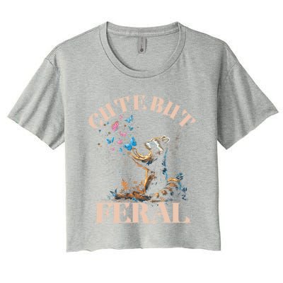 Cute But Feral Funny Raccoon Catching Butterfly Summer Gift Women's Crop Top Tee