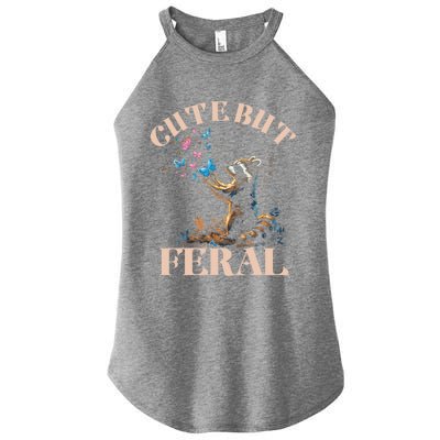 Cute But Feral Funny Raccoon Catching Butterfly Summer Gift Women's Perfect Tri Rocker Tank