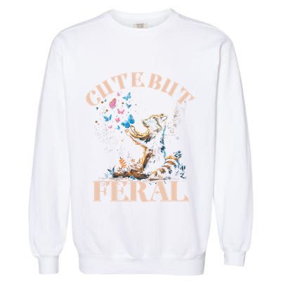 Cute But Feral Funny Raccoon Catching Butterfly Summer Gift Garment-Dyed Sweatshirt