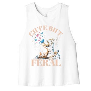 Cute But Feral Funny Raccoon Catching Butterfly Summer Gift Women's Racerback Cropped Tank