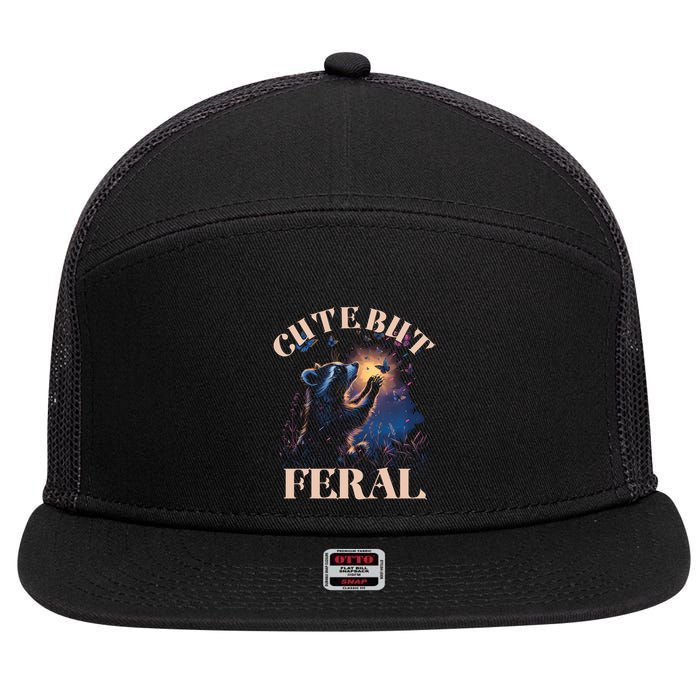 Cute But Feral Funny Raccoon Catching Butterfly Summer Great Gift 7 Panel Mesh Trucker Snapback Hat