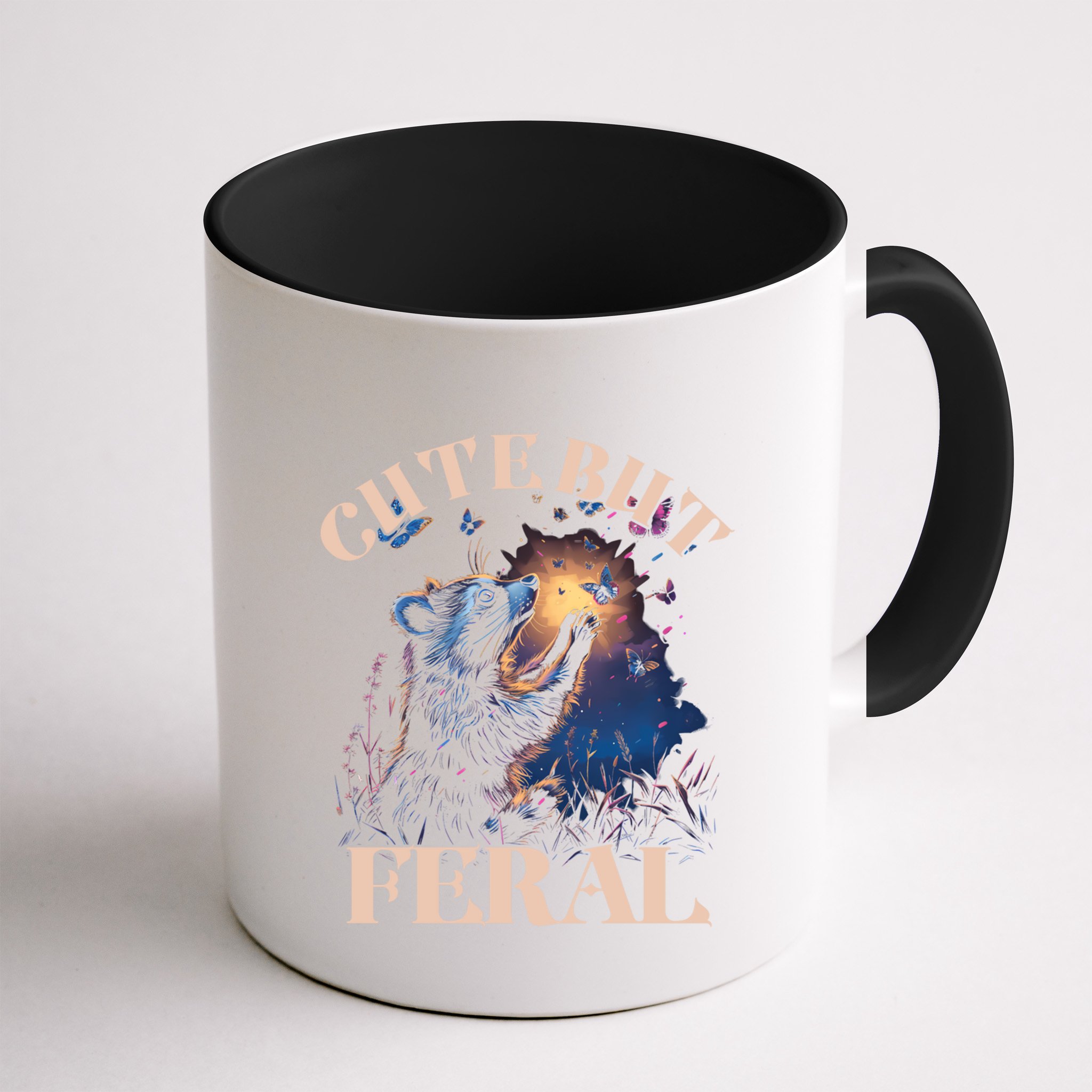 Cute But Feral Funny Raccoon Catching Butterfly Summer Great Gift Mug