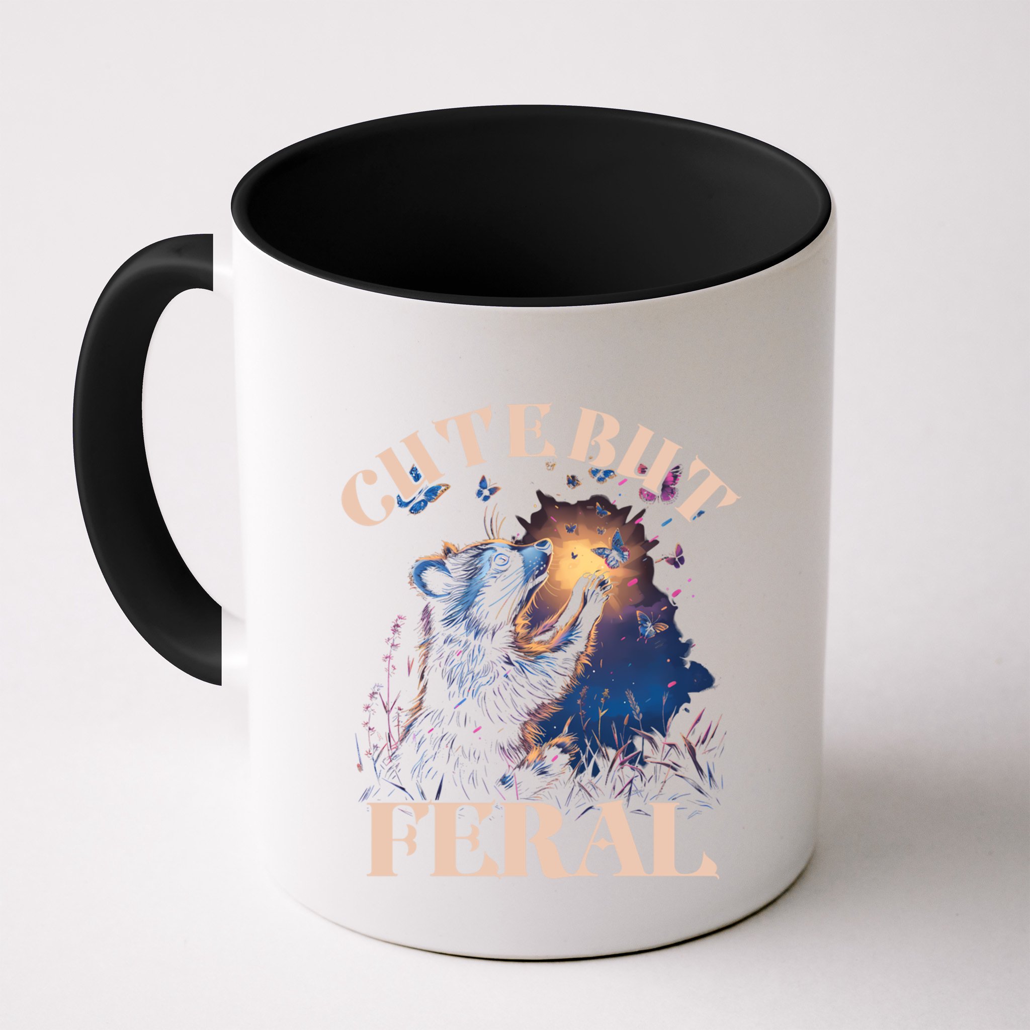 Cute But Feral Funny Raccoon Catching Butterfly Summer Great Gift Mug