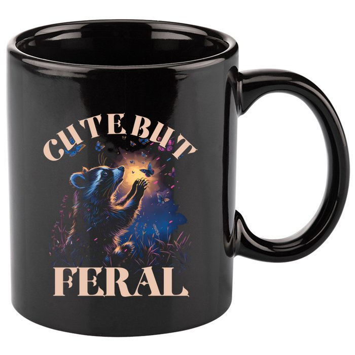 Cute But Feral Funny Raccoon Catching Butterfly Summer Great Gift 11oz C Handle Ceramic Mug