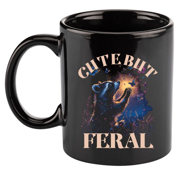Cute But Feral Funny Raccoon Catching Butterfly Summer Great Gift 11oz C Handle Ceramic Mug