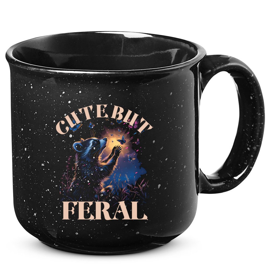 Cute But Feral Funny Raccoon Catching Butterfly Summer Great Gift 15oz Campfire Ceramic Mug