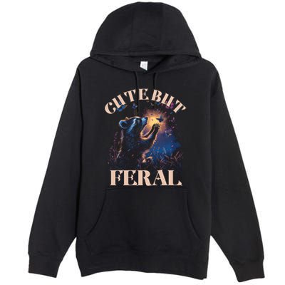 Cute But Feral Funny Raccoon Catching Butterfly Summer Great Gift Premium Pullover Hoodie