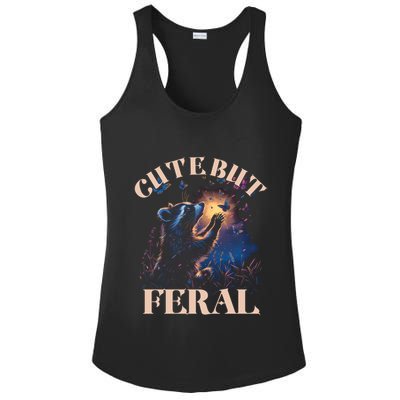 Cute But Feral Funny Raccoon Catching Butterfly Summer Great Gift Ladies PosiCharge Competitor Racerback Tank