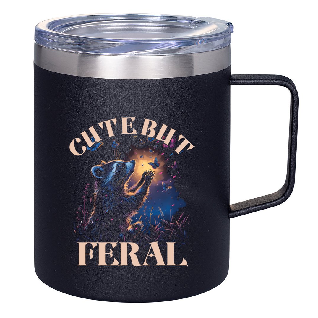 Cute But Feral Funny Raccoon Catching Butterfly Summer Great Gift 12oz Stainless Steel Coffee Mug