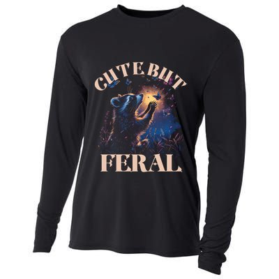 Cute But Feral Funny Raccoon Catching Butterfly Summer Great Gift Cooling Performance Long Sleeve Crew