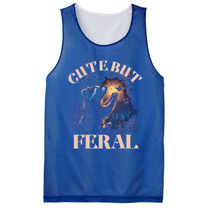 Cute But Feral Funny Raccoon Catching Butterfly Summer Great Gift Mesh Reversible Basketball Jersey Tank