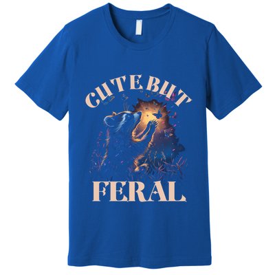Cute But Feral Funny Raccoon Catching Butterfly Summer Great Gift Premium T-Shirt