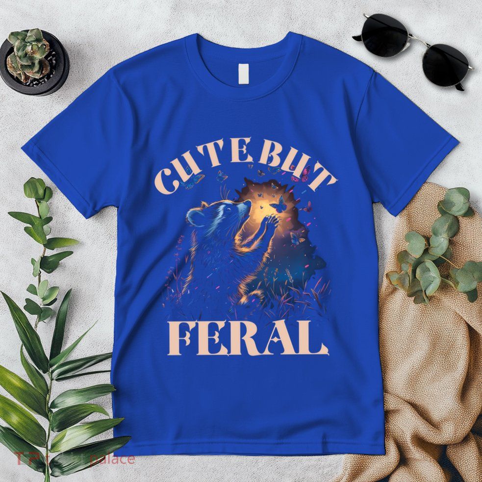 Cute But Feral Funny Raccoon Catching Butterfly Summer Great Gift Premium T-Shirt