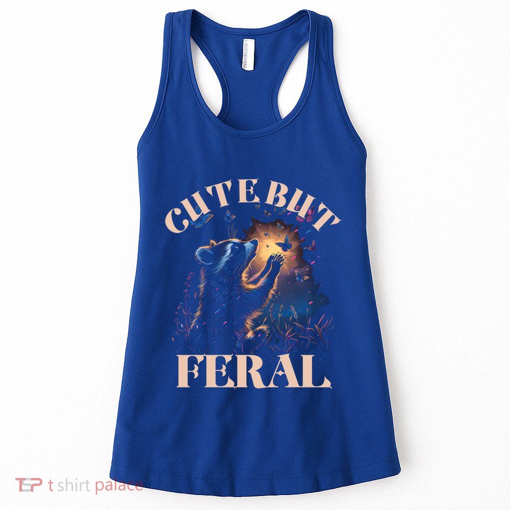 Cute But Feral Funny Raccoon Catching Butterfly Summer Great Gift Womens Tank Top