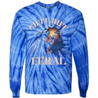 Cute But Feral Funny Raccoon Catching Butterfly Summer Great Gift Tie-Dye Long Sleeve Shirt