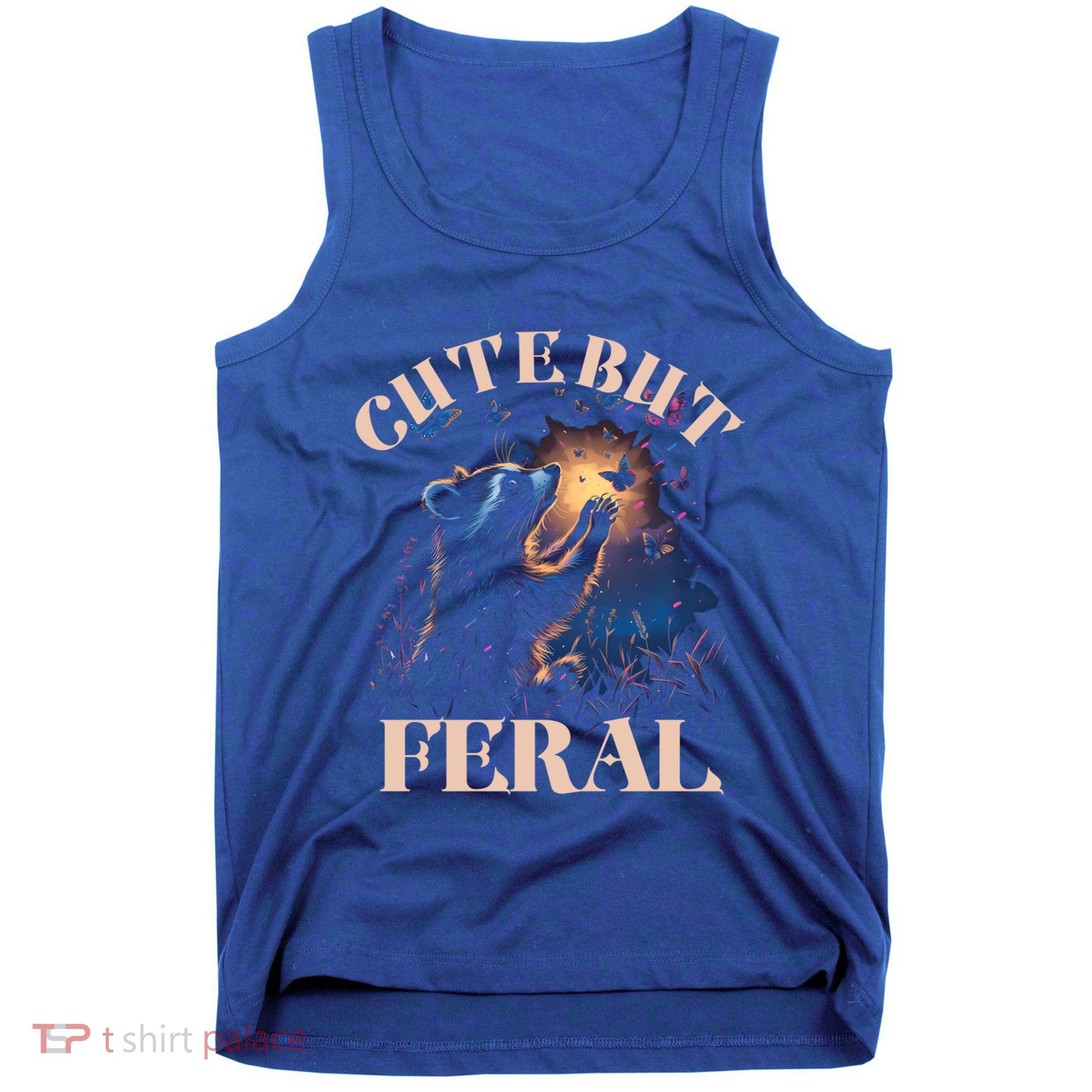 Cute But Feral Funny Raccoon Catching Butterfly Summer Great Gift Tank Top