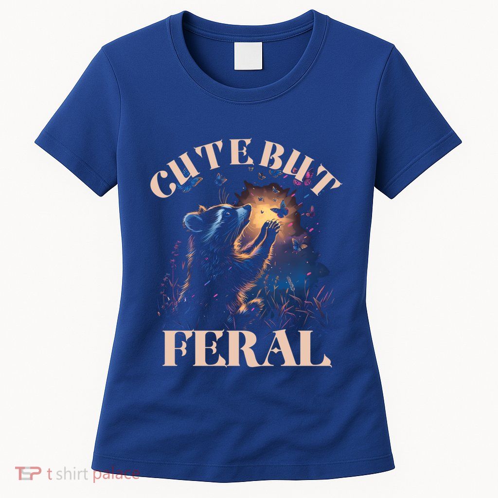 Cute But Feral Funny Raccoon Catching Butterfly Summer Great Gift Womens T-Shirt