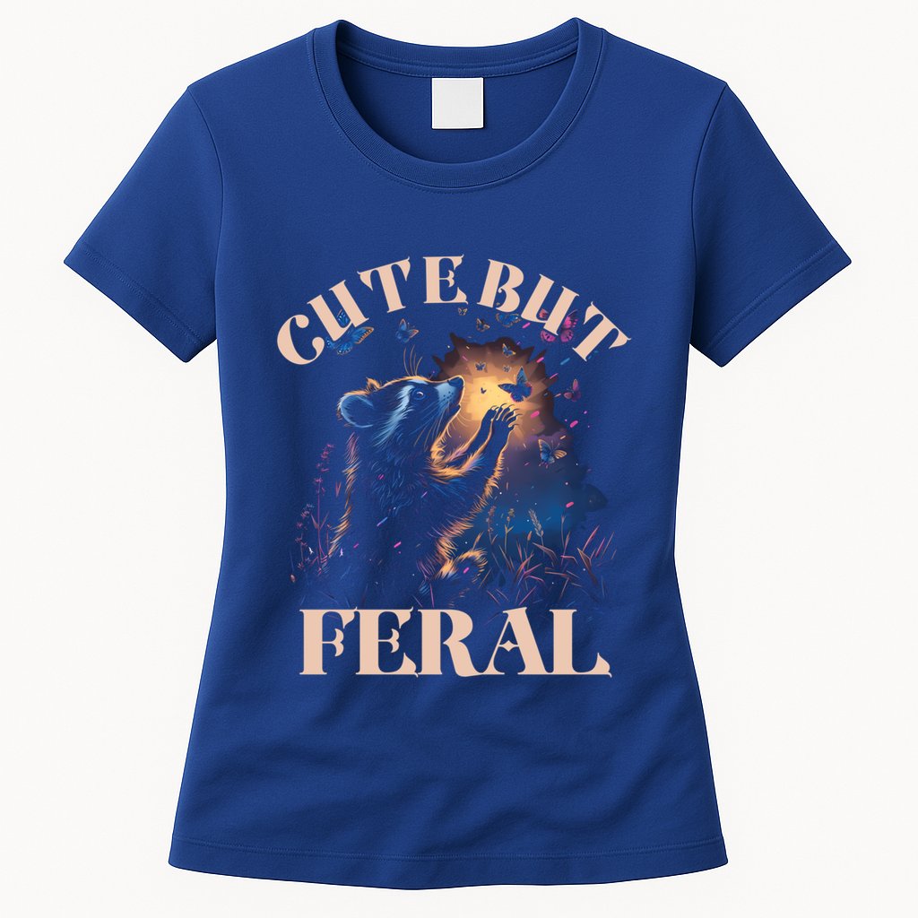 Cute But Feral Funny Raccoon Catching Butterfly Summer Great Gift Womens T-Shirt