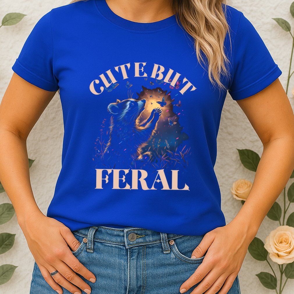 Cute But Feral Funny Raccoon Catching Butterfly Summer Great Gift Womens T-Shirt
