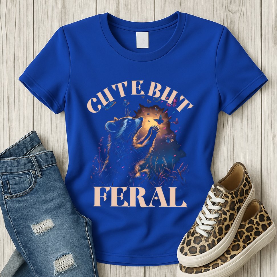Cute But Feral Funny Raccoon Catching Butterfly Summer Great Gift Womens T-Shirt